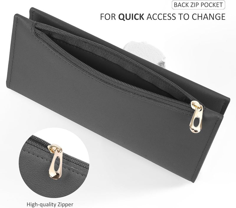 Tipmile Slim Wallet for Women, RFID Blocking Credit Card Holder, Ladies Bifold Wallet with Zipper, Grey - Image 5